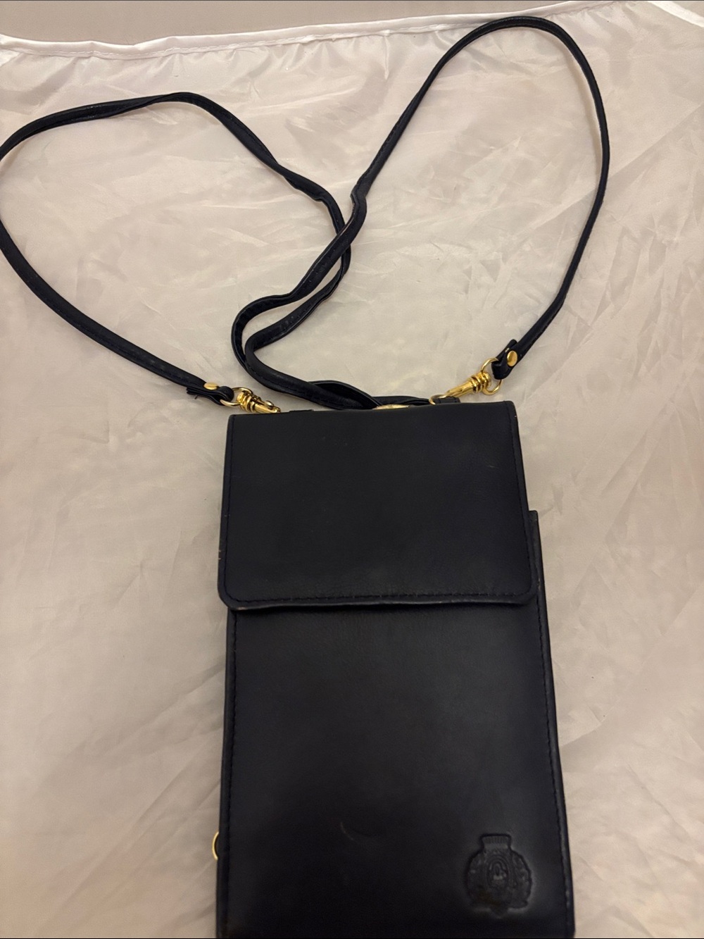 Bechamel Genuine Leather Black Purse/Bag Gold Hardware Clasp Closure Crossbody